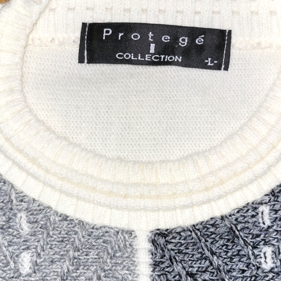 Protegé Collection Vintage Knit Texture Ivory White Grey Pullover Sweater Size L - Picture 4 of 15